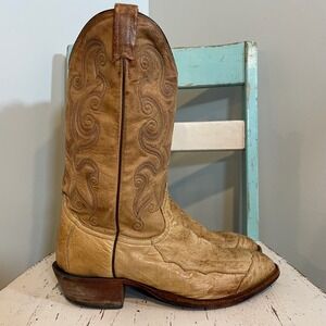 Tony Lama Mens Ostrich Leg Leather Cowboy Boots Tan Brown 6235 Size 10.5 D USA